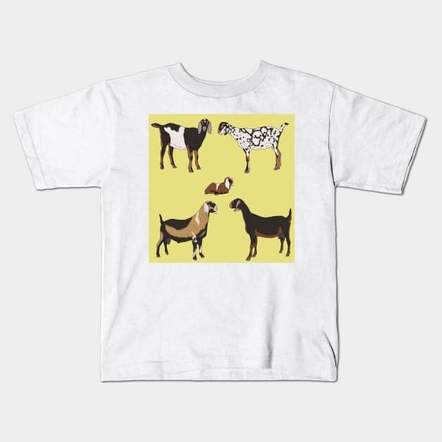 Nubian Goats Pattern Yellow Kids T-Shirt by TrapperWeasel